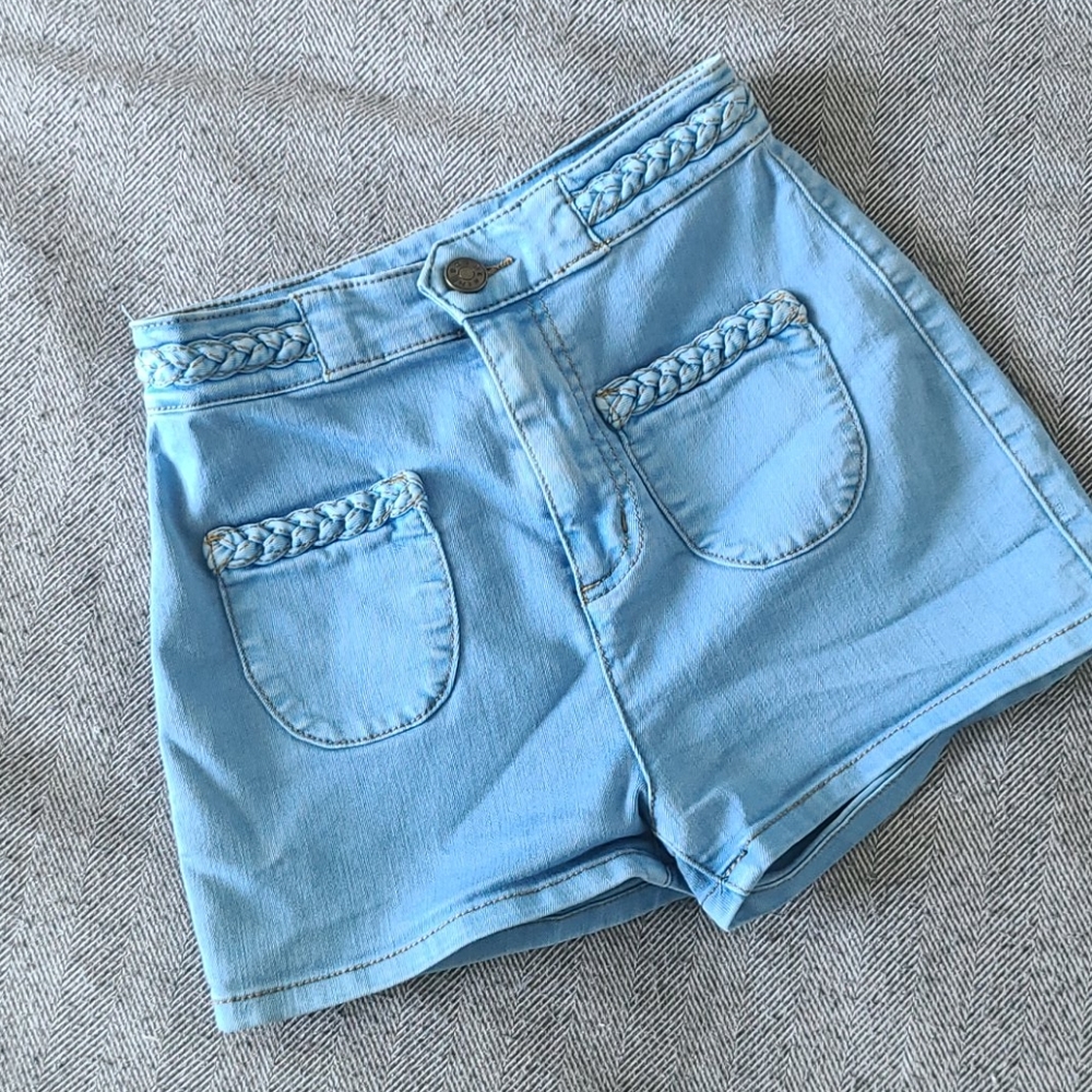 70's style blue shorts